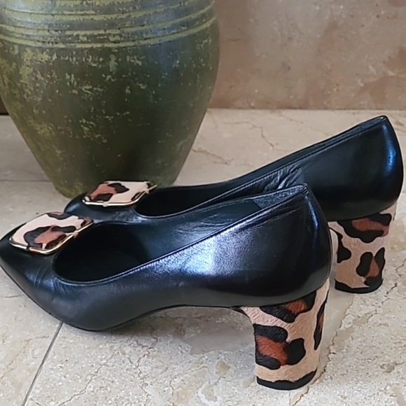 Stuart Weitzman Leather Pumps with Animal Print Accent - Picture 1 of 12
